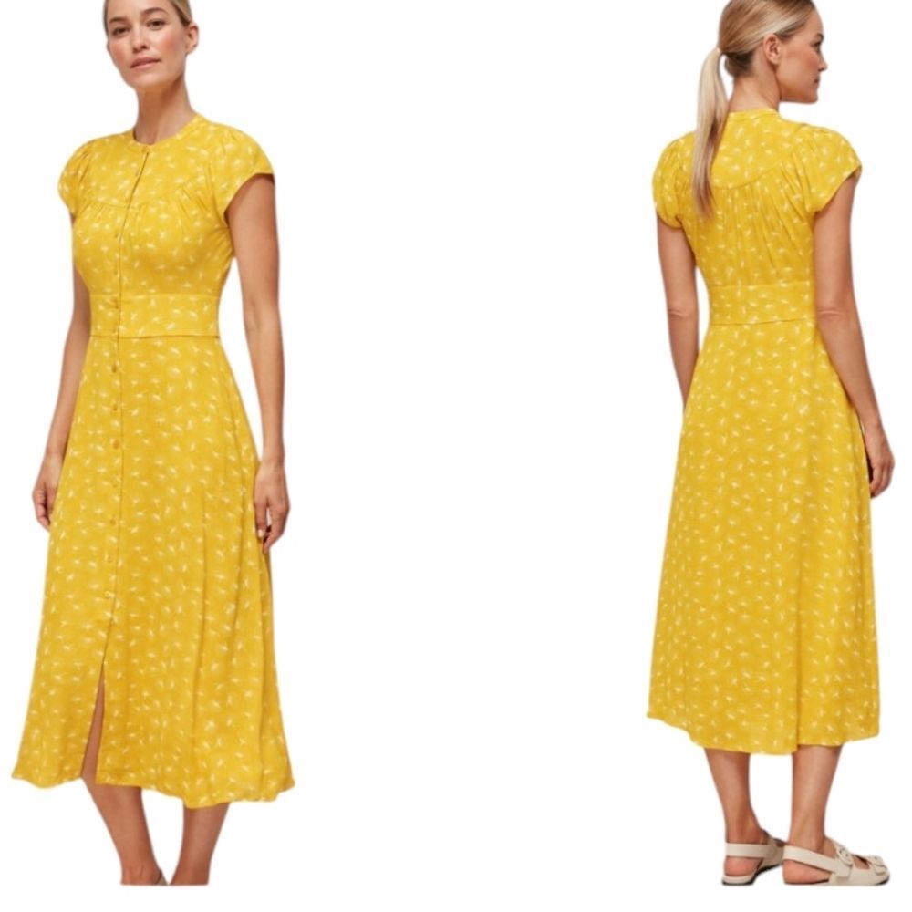 Whisltes Isla Dandelion Midi Dress Yellow Button Front Size 10